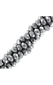 Faceted glass beads 3x2mm disc - Dark Silver-pearl shine coating
